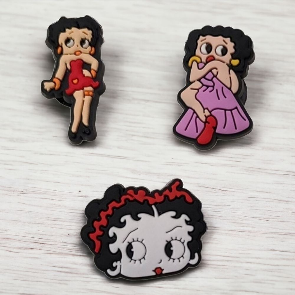 Betty Boop 3pc Croc Charms Vintage Glam Red Dress Flamenco Sexy Jibbitz Set